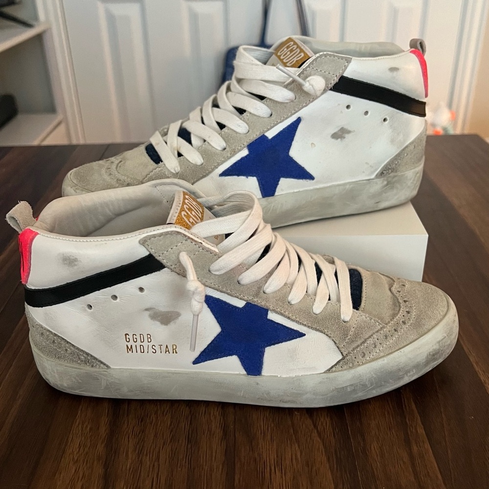 Golden Goose Women's Mid Star Sneakers - White and Blue